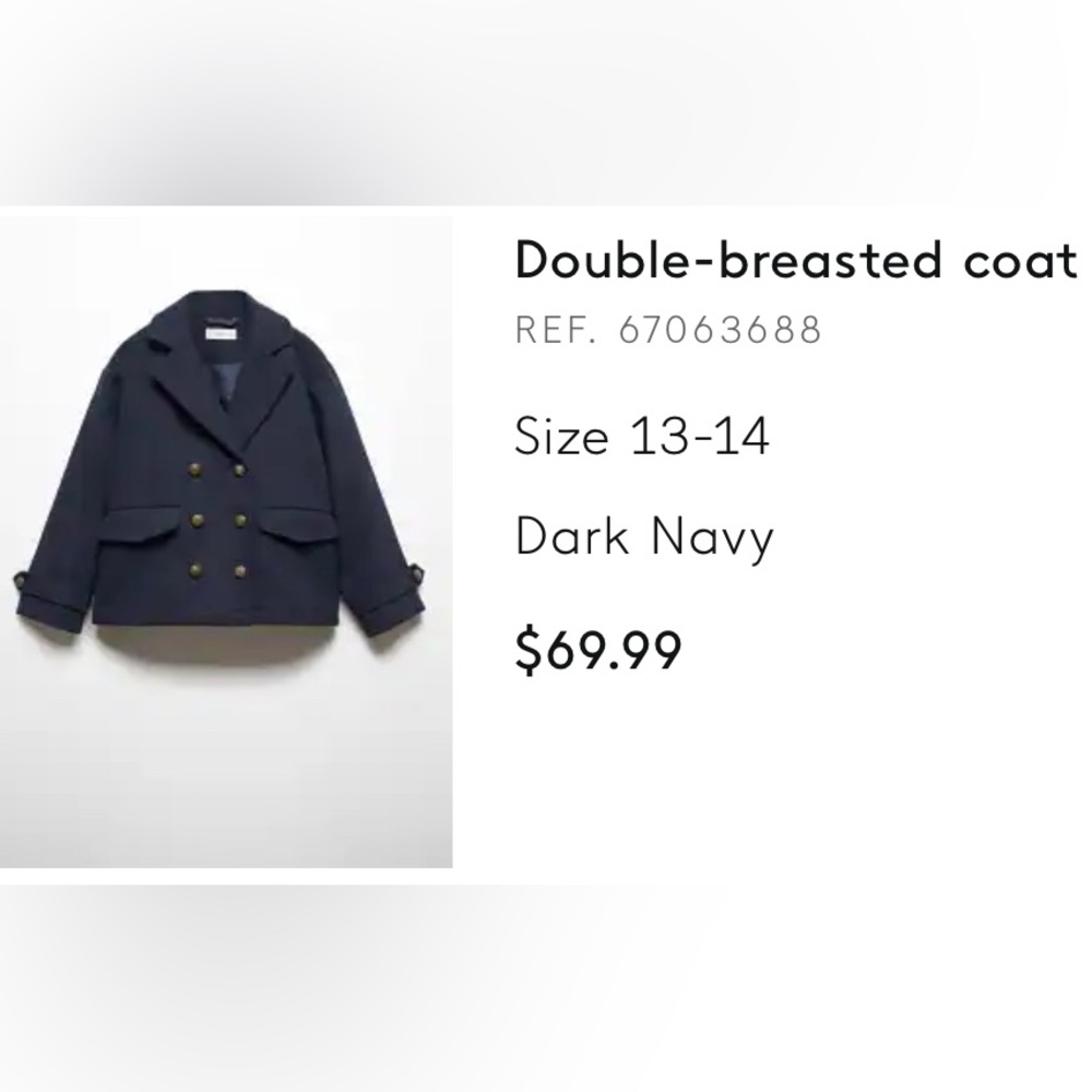 Mango Navy Double-Breasted Pea Coat